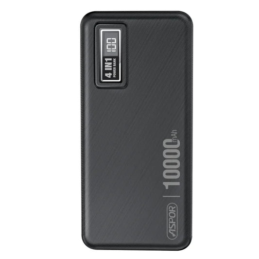 Aspor A300 Power Bank 10000mah Li-polymer Battery 4 In1 Power Bank Black